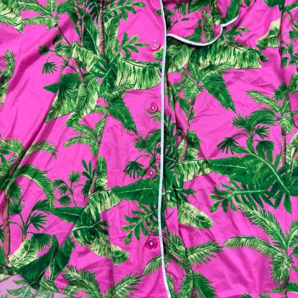 Room Service PJ Pajama Set Pink & Green Palm XXL Cozy Soft Loungewear Tropical - Picture 5 of 12